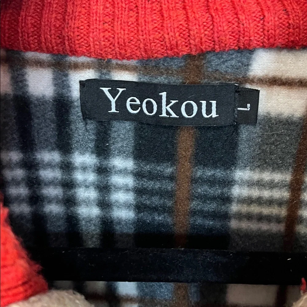 Yeokou Beige Zip Front Sweater Fuzzy Lined Side Hip Pockets Large Cashmere Blend - Picture 2 of 6